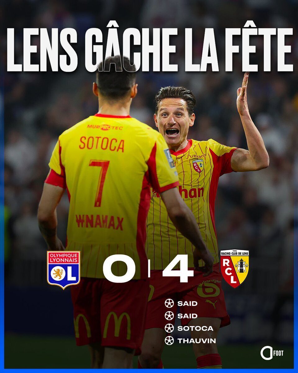 Lens écrase Lyon 4-0 lors de la dernière journée de Ligue 1