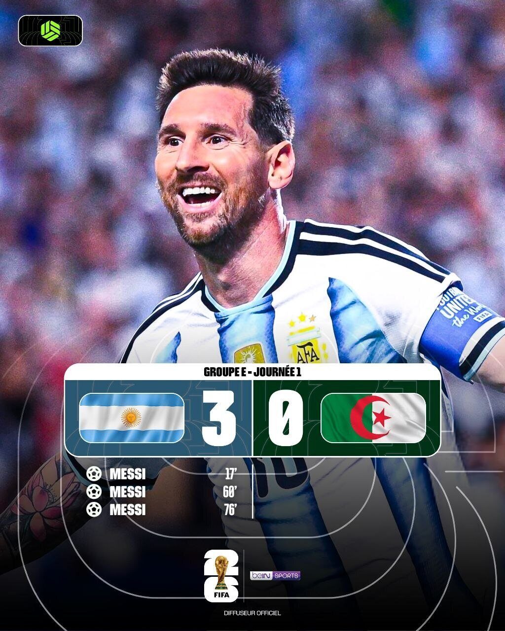 Victoire écrasante de l'Argentine face à l'Algérie avec un triplé de Messi