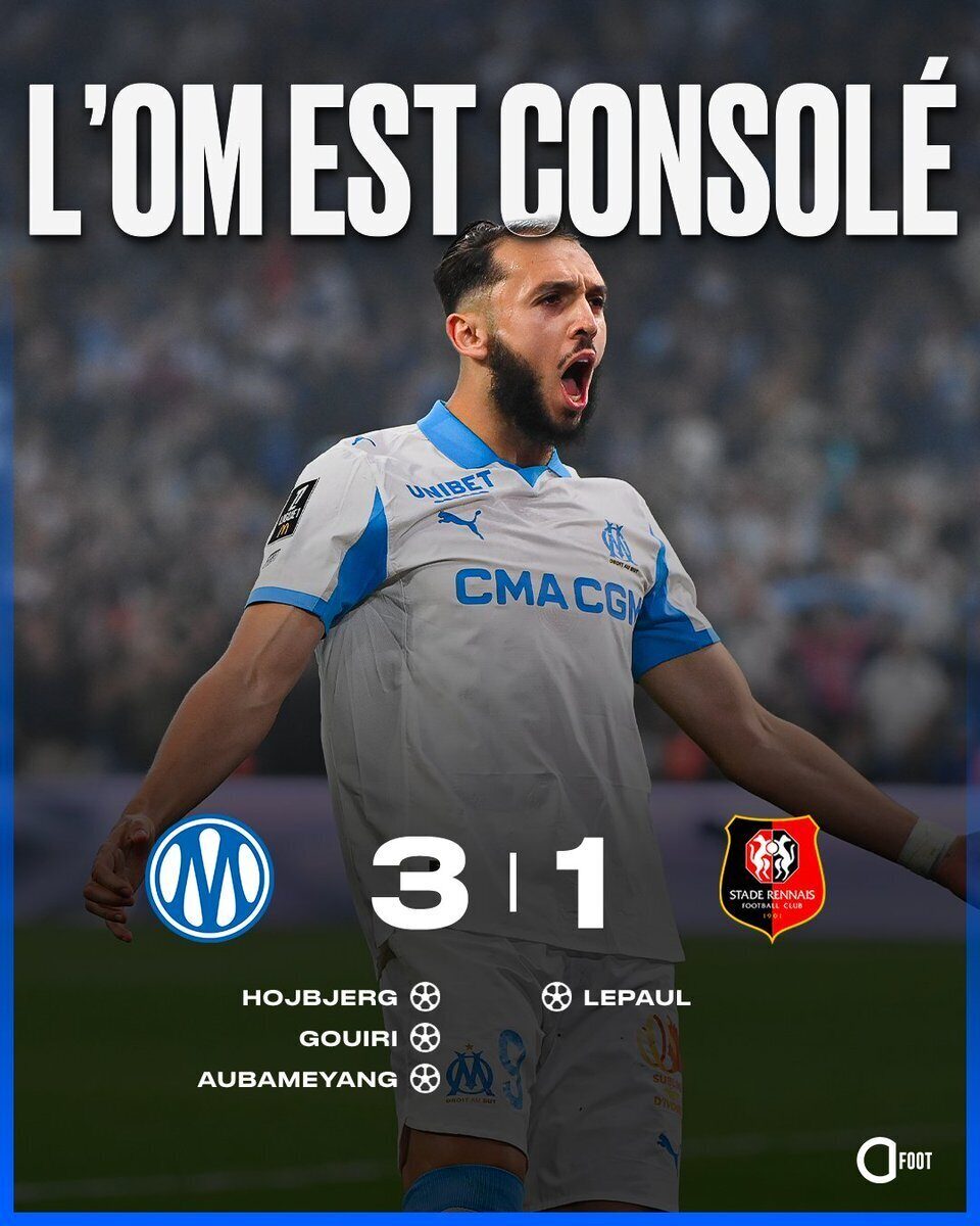 Marseille bat Rennes 3-1 et se qualifie pour l'Europa League