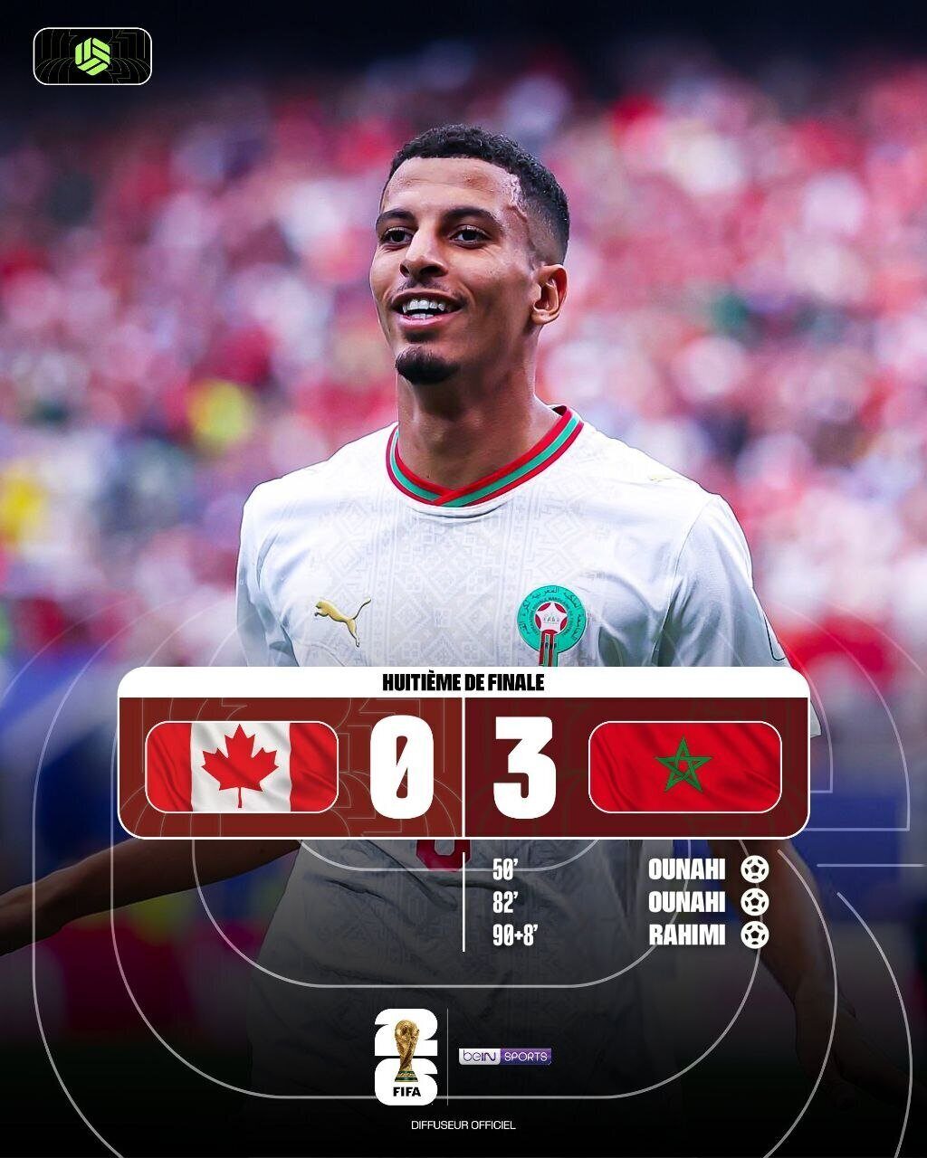 Le Maroc bat le Canada 3-0 et file en quarts de finale