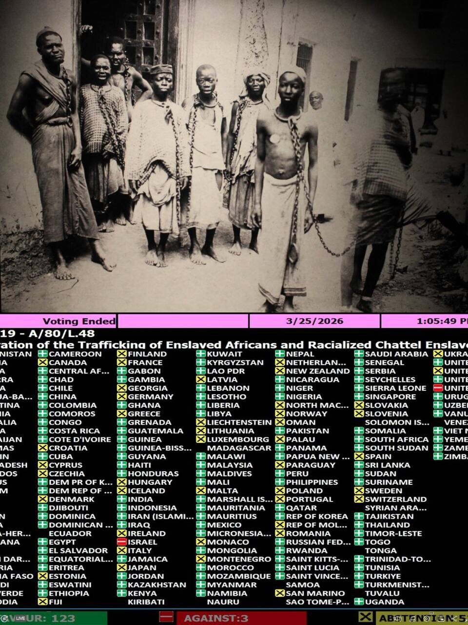Vote à l'ONU sur la reconnaissance de l'esclavage des Noirs comme crime