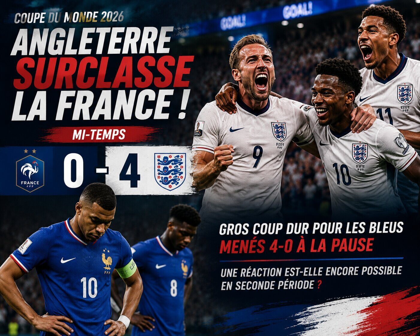 France-Angleterre : les Bleus menés 4-0 à la mi-temps
