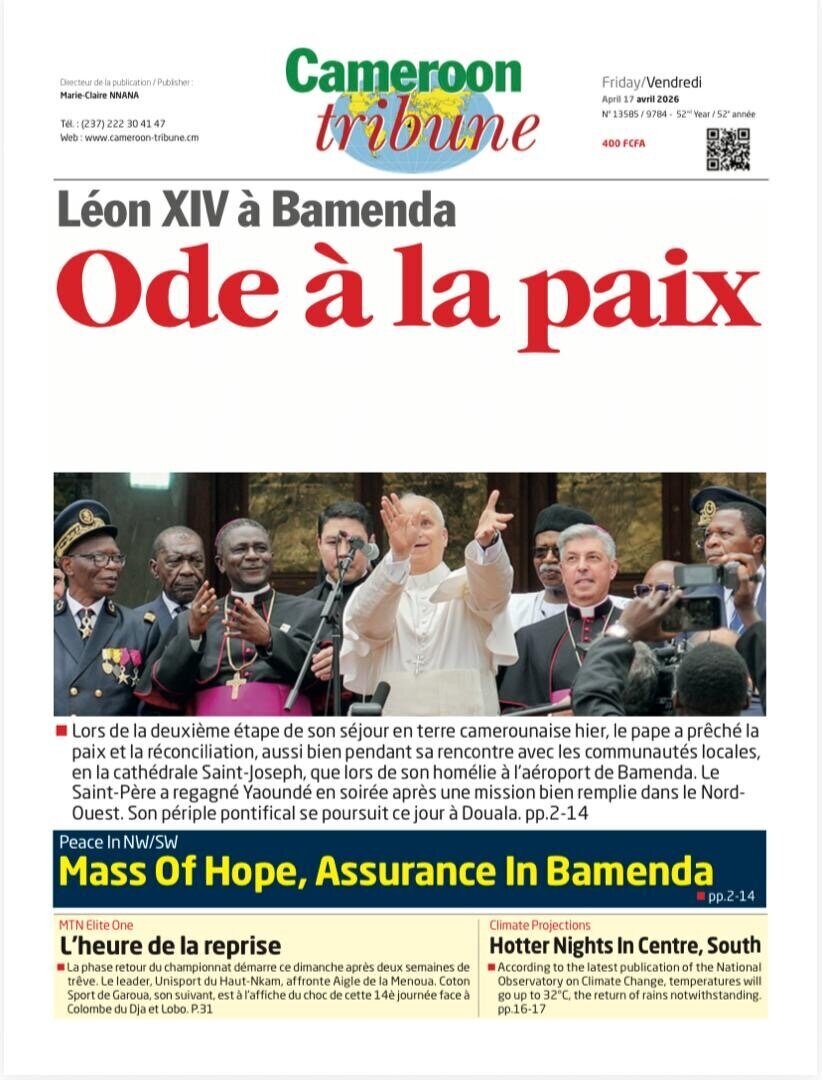 Une du Cameroon Tribune du 17 avril 2026