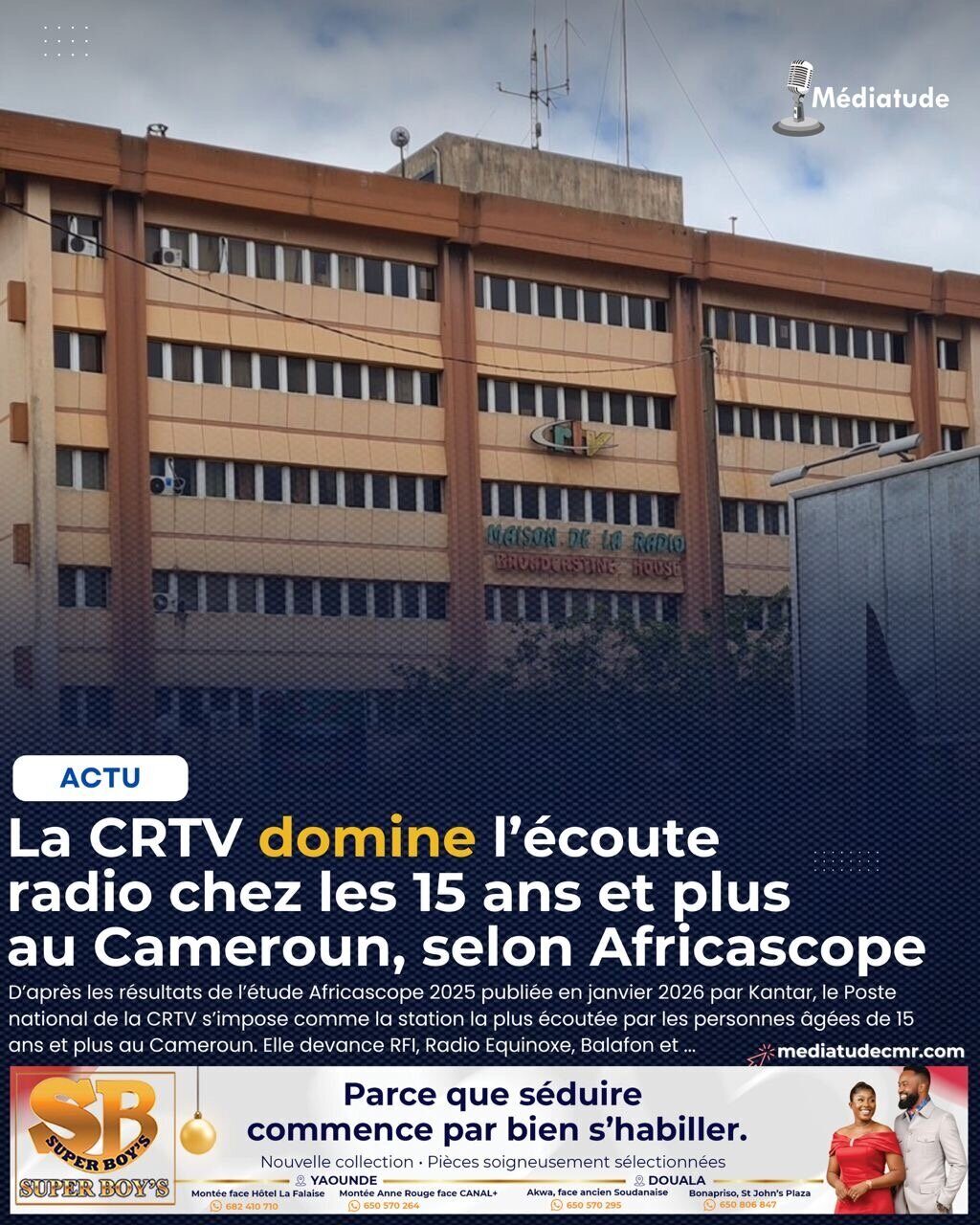 La CRTV en tête de l'audience radio au Cameroun selon Africascope 2025
