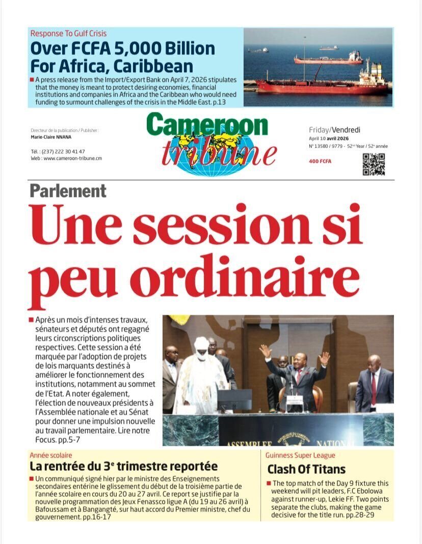 Une du Cameroon Tribune du 10 avril 2026