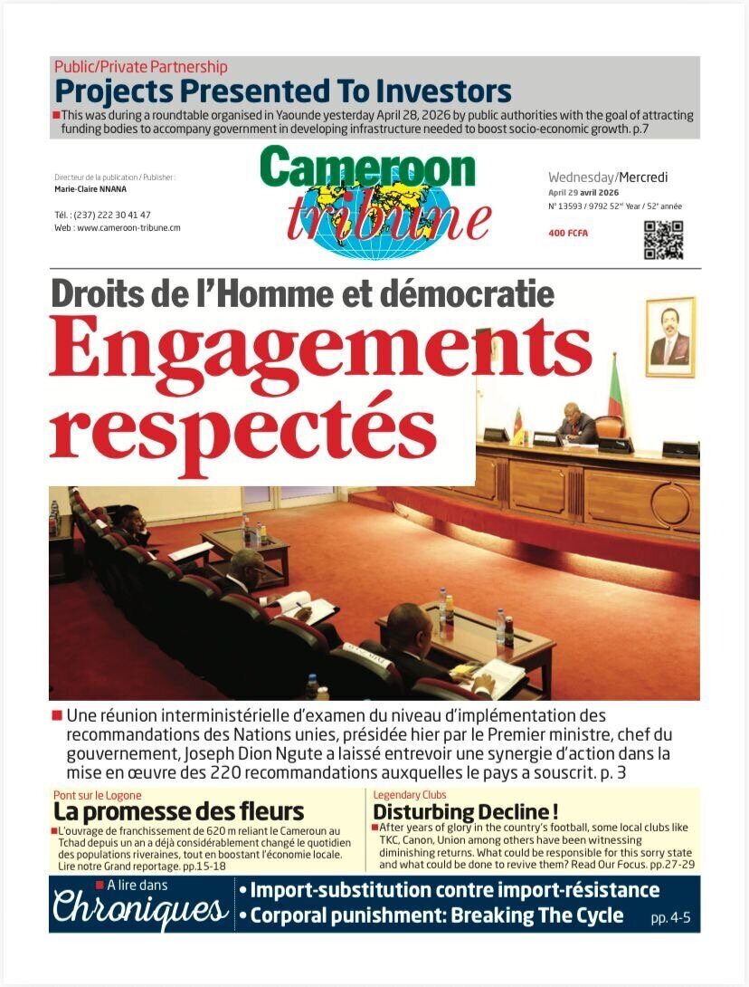 Cameroon Tribune du 29 avril 2026 : la Une du jour