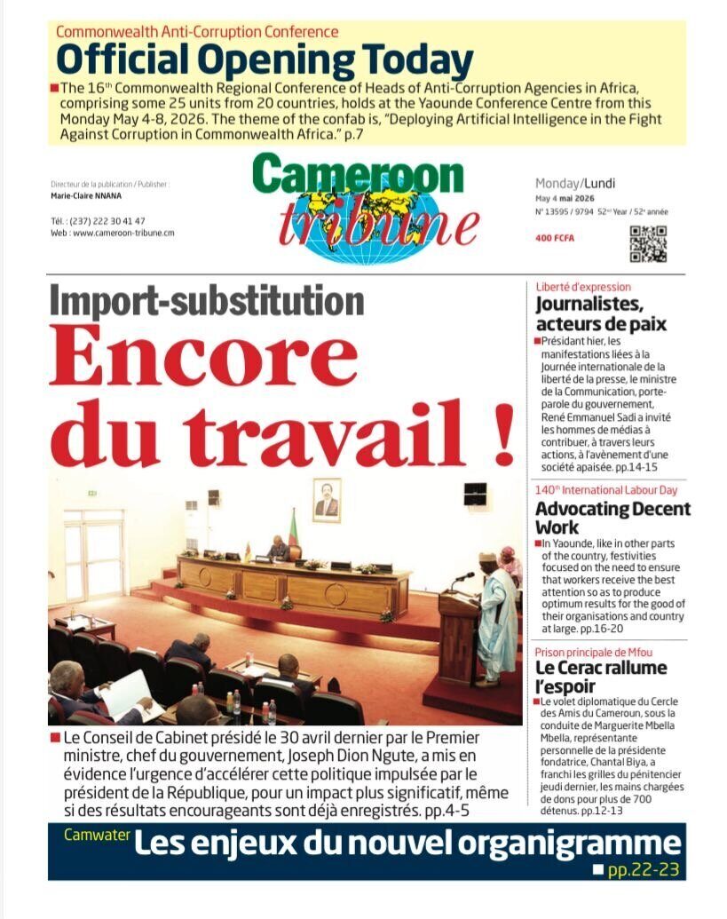 Cameroon Tribune du 4 mai 2026 : la Une du jour