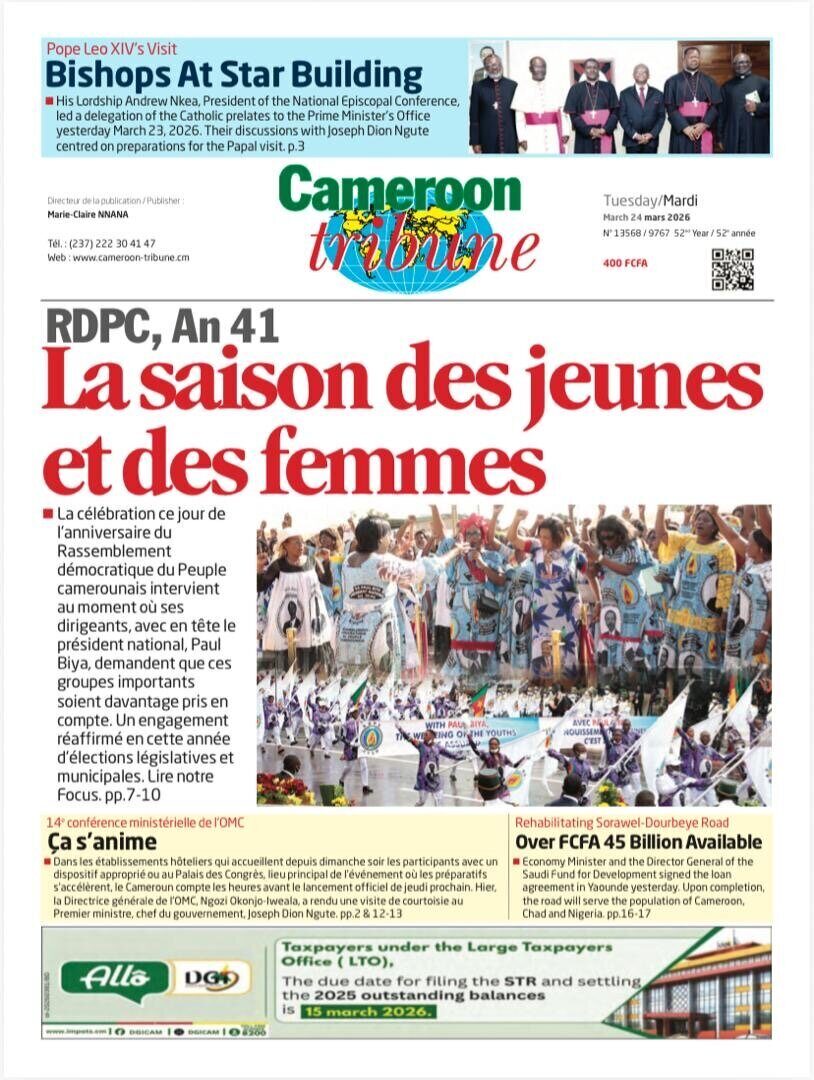 Une du Cameroon Tribune du 24 mars 2026