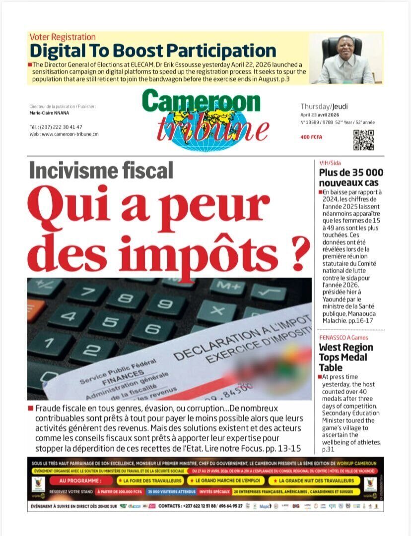 Une du Cameroon Tribune du 23 avril 2026