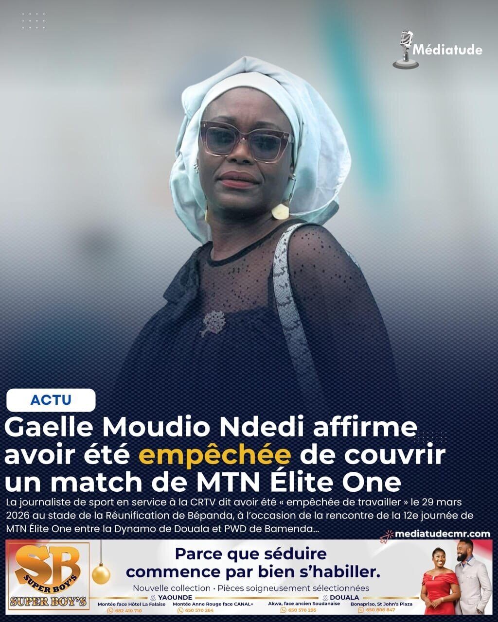 Une journaliste de la CRTV dit avoir été empêchée de couvrir un match