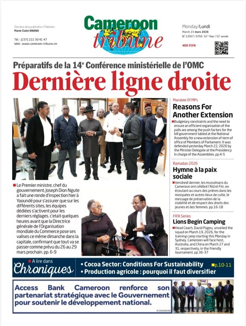Cameroon Tribune du 23 mars 2026 : la Une du jour