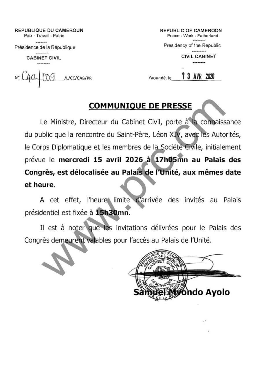 Modification du programme de la visite du Pape Léon XIV au Cameroun