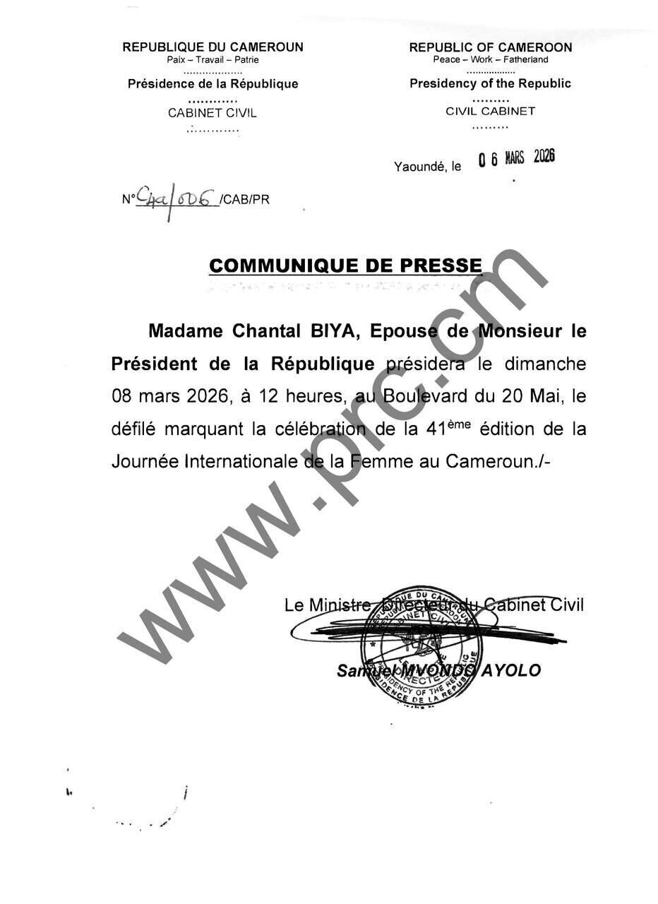 Défilé du 8 mars 2026 au Cameroun présidé par Chantal Biya
