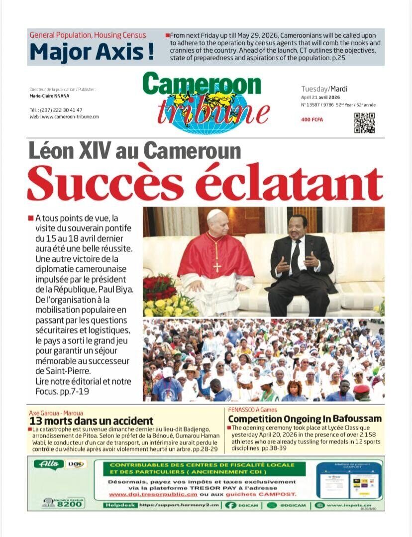 Une du Cameroon Tribune du 21 avril 2026