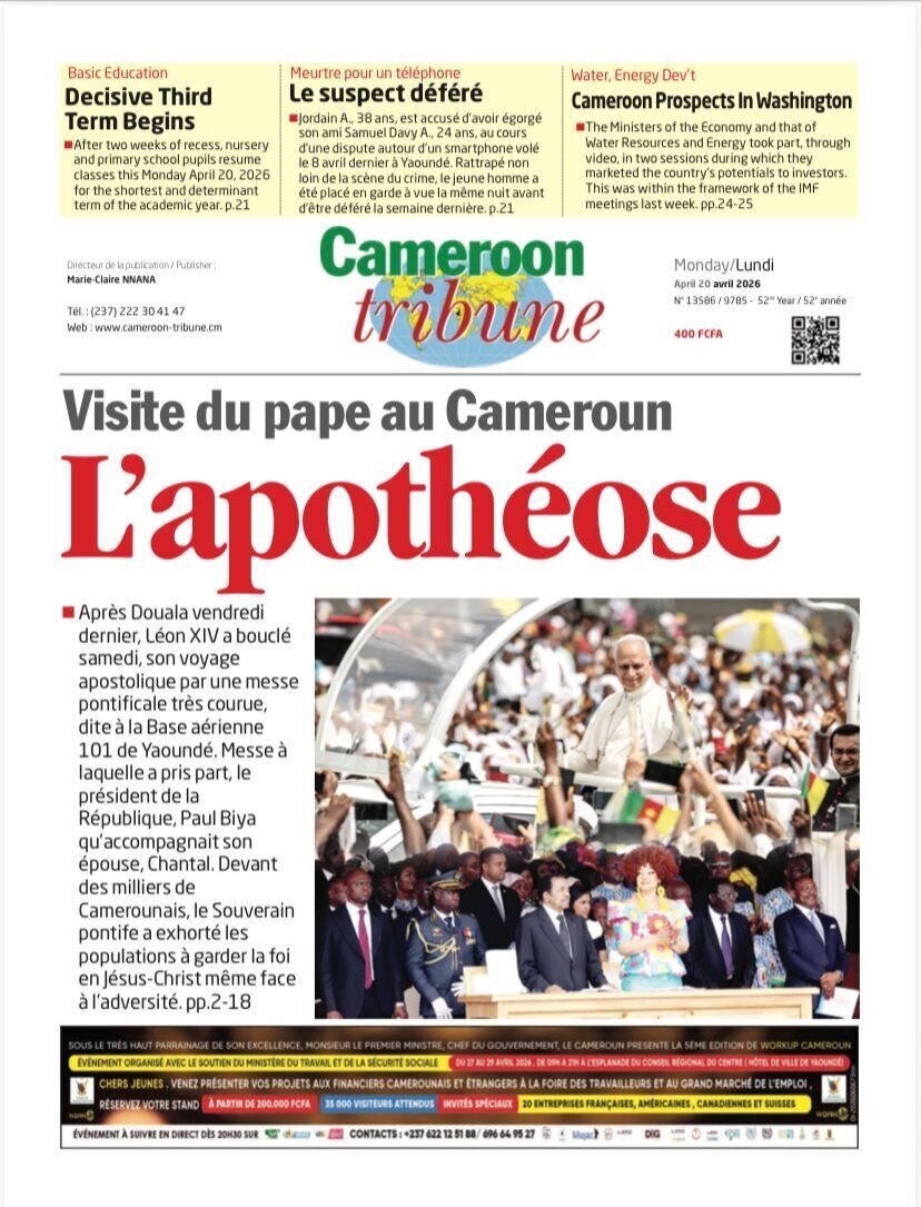 Une du Cameroon Tribune du 20 avril 2026