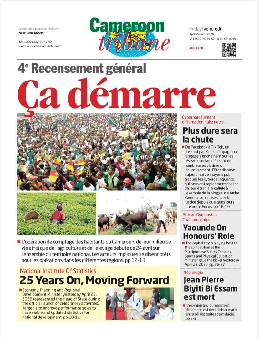 Une du Cameroon Tribune du 24 avril 2026