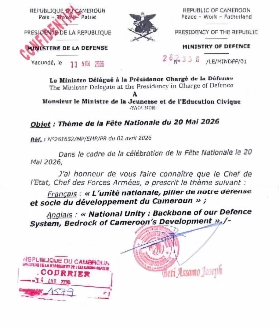 Thème officiel du 20 mai 2026 au Cameroun